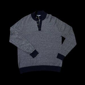 Hawker Rye Cotton Cashmere 1/4 button mens blue and white knit sweater size XL